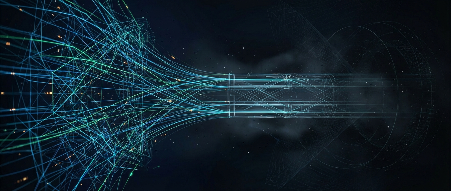 Abstract signal lattice artwork suggesting converging agent handoff flows