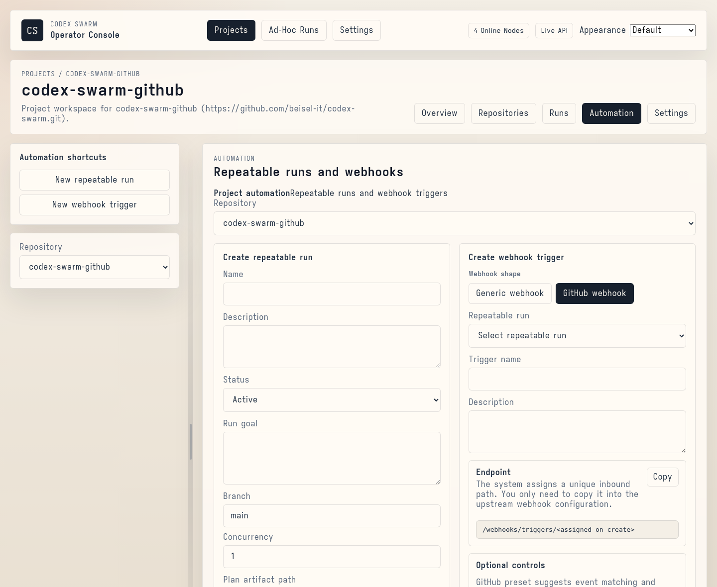 Project Automation view screenshot