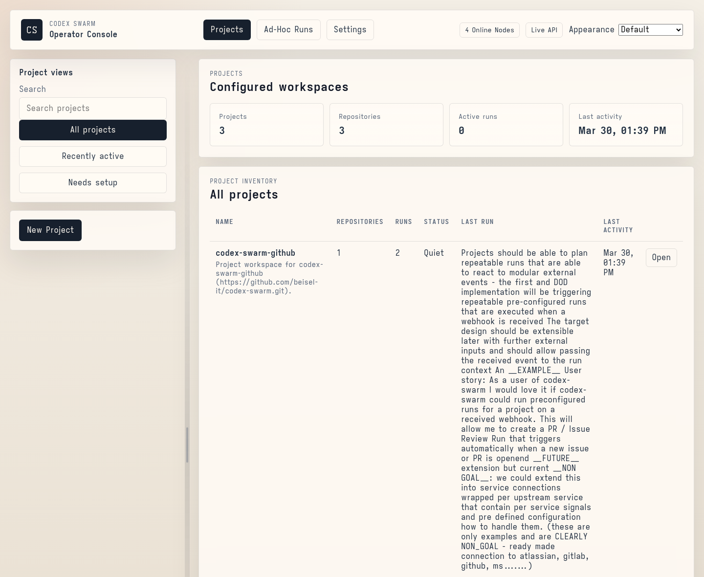Projects view screenshot